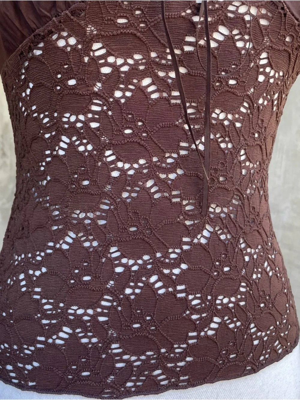 Vintage y2k Brown Floral Lace Sheer Halter Top